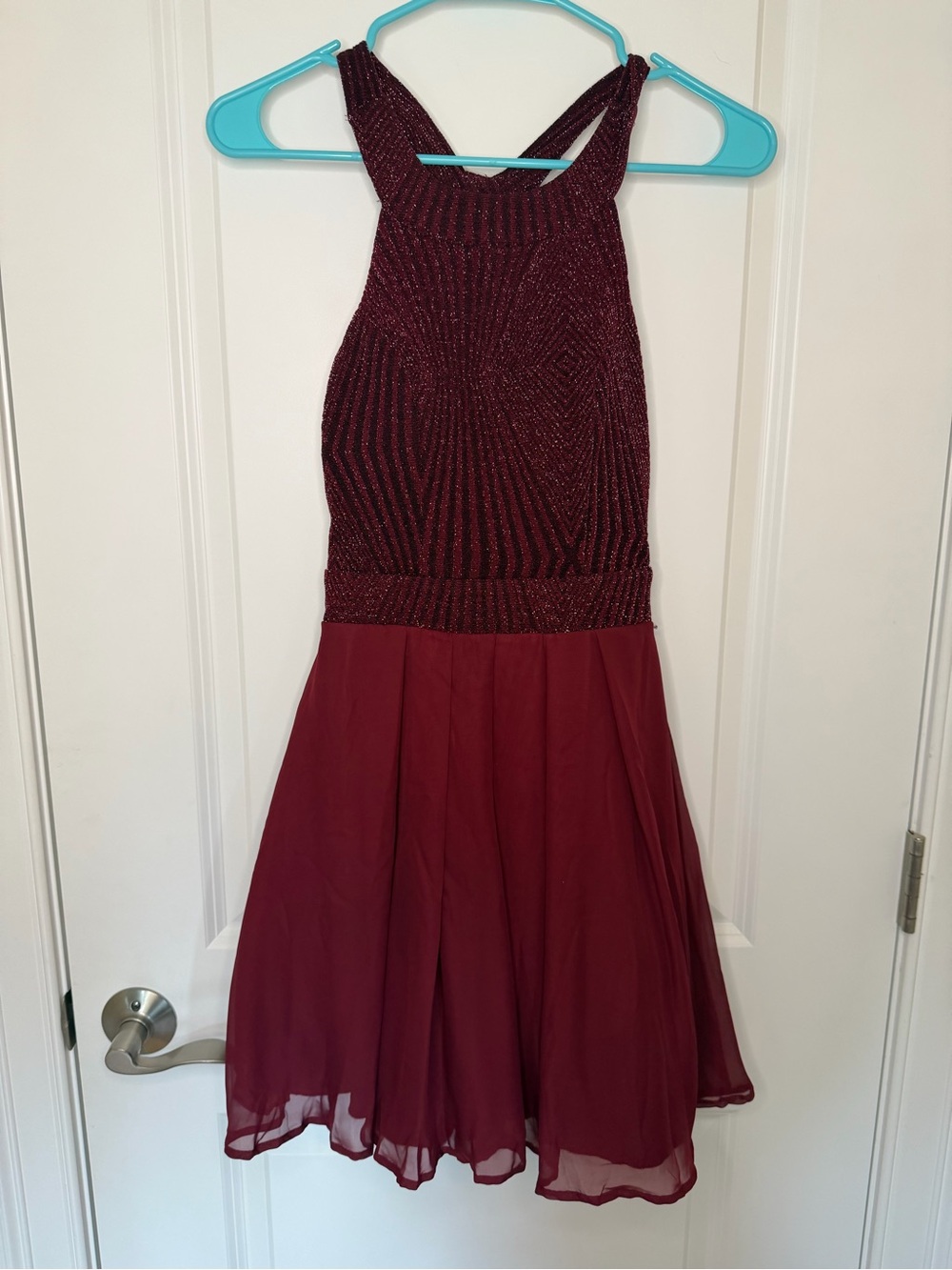 Trixxi Girls' Burgundy Glitter Halter Dress